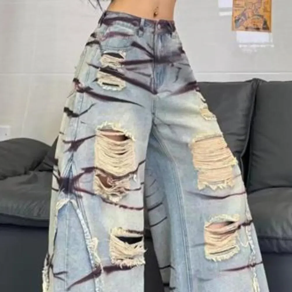 Women's Wide Leg Baggy Jeans Trendy 2026 Denim Pants Vintage Hip Hop Loose Fit - Picture 3 of 7